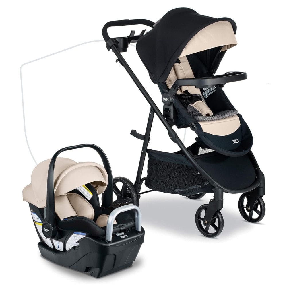 Kit de Viagem para Bebê Britax Willow Brook S, Cadeirinha e Carrinho com Base Alpine, ClickTight, Capa e Forro SafeWash, Preto e Bege