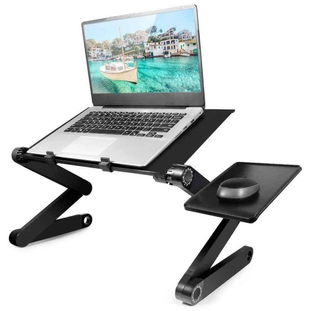 Mesa para laptop, suporte ajustável para laptop com grande ventilador de resfriamento e mouse pad, GOFOIT, Preto