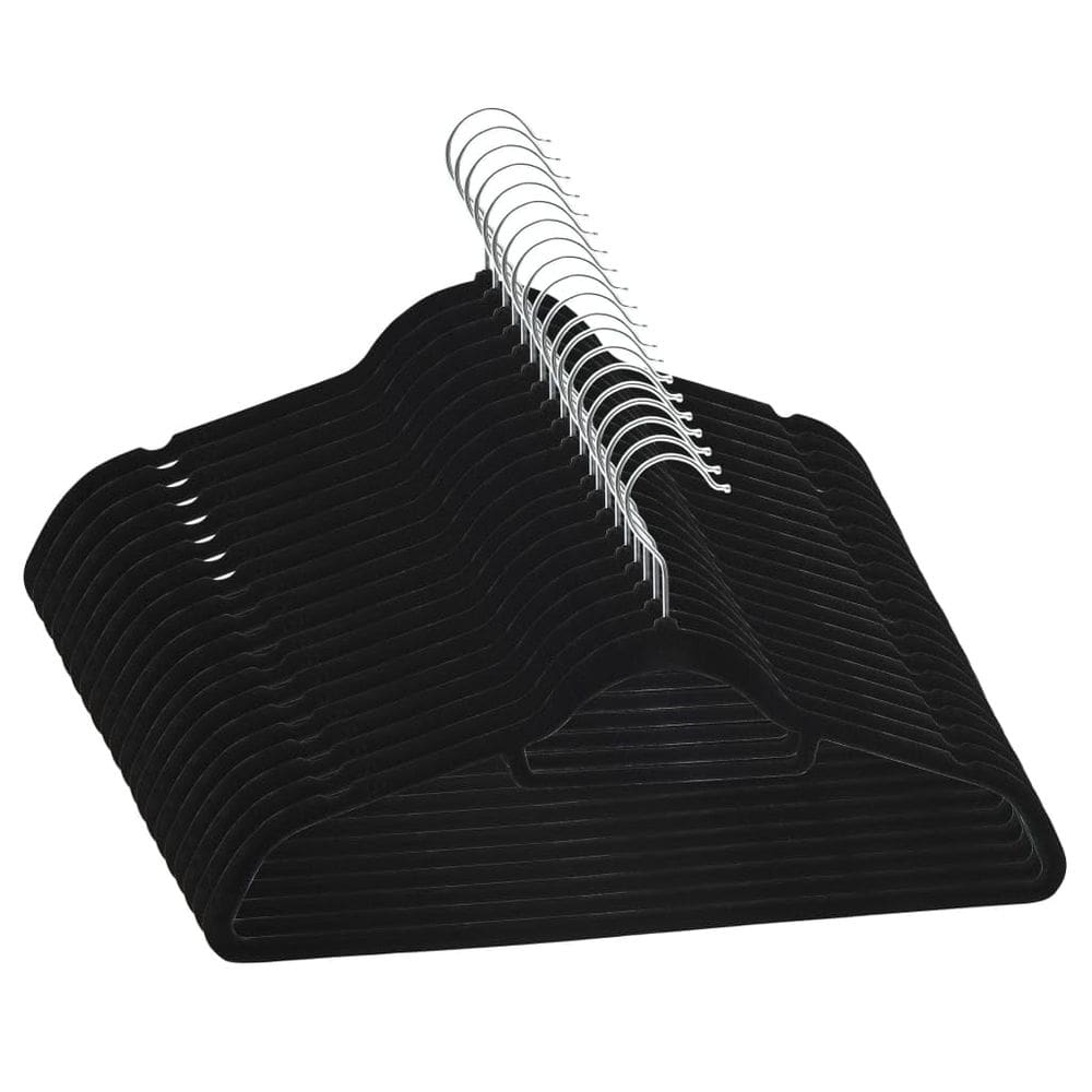 Conjunto de cabides para roupas vidaXL, antiderrapante, veludo preto, 20 unidades