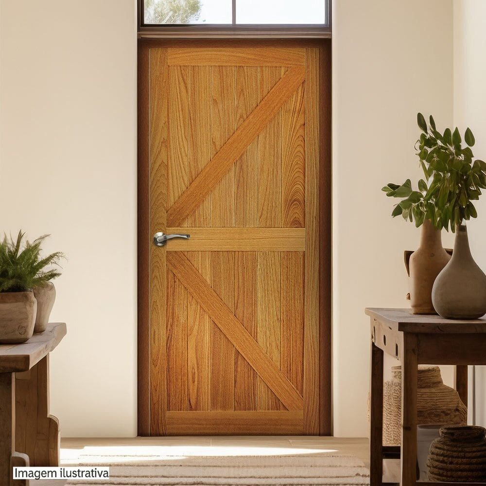 Porta de Madeira Maciça Tauari 210x62x3,3 Celeiro Jomadi Natural