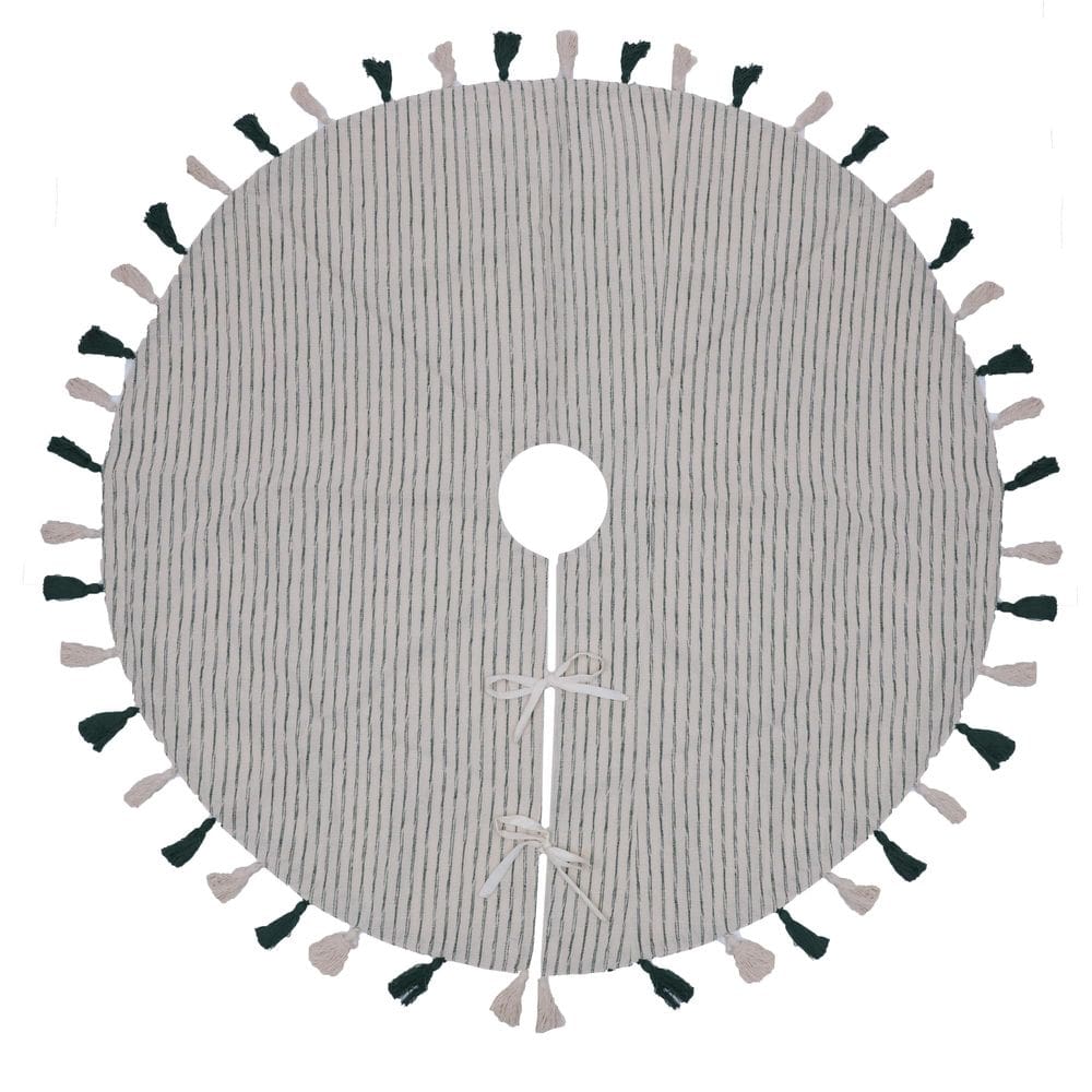 Saia de árvore Vickerman 122 cm, pompom de algodão com listras verdes