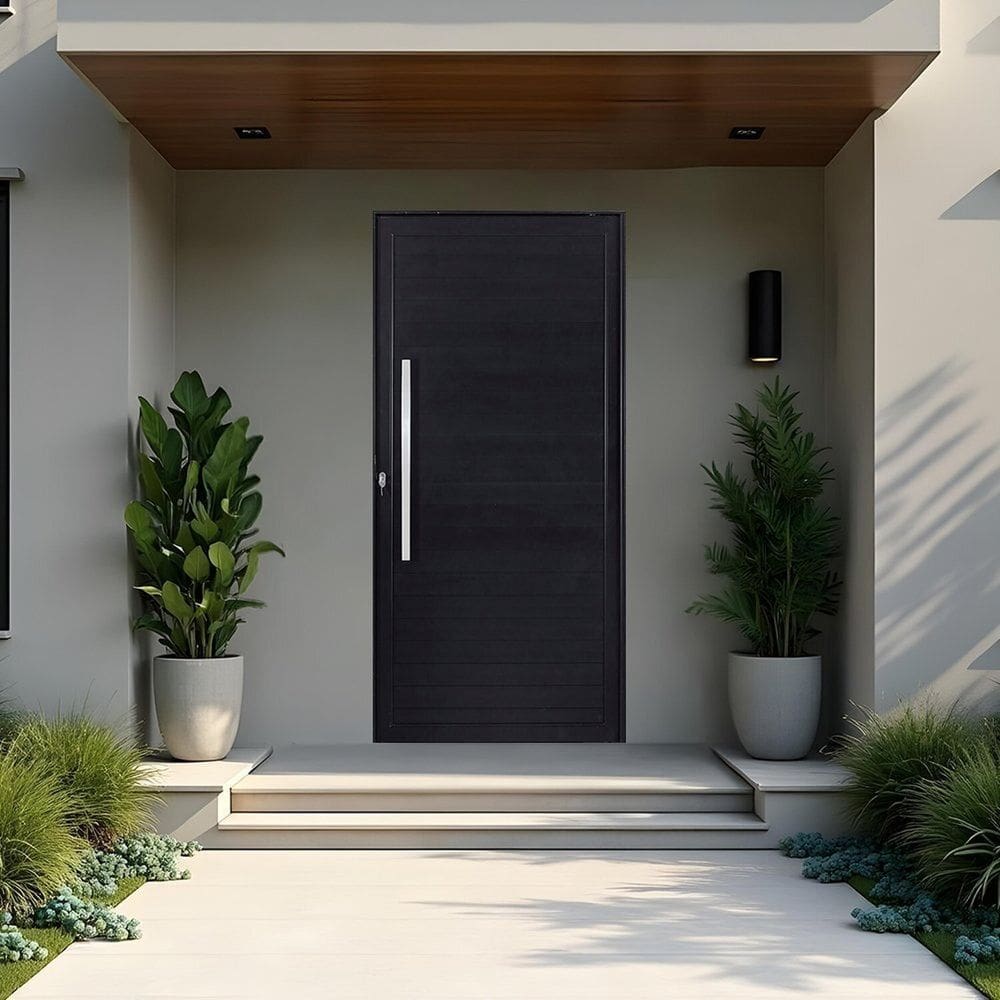 Porta Pivotante Lambri Liso e Puxador Cromado de 86cm Preto