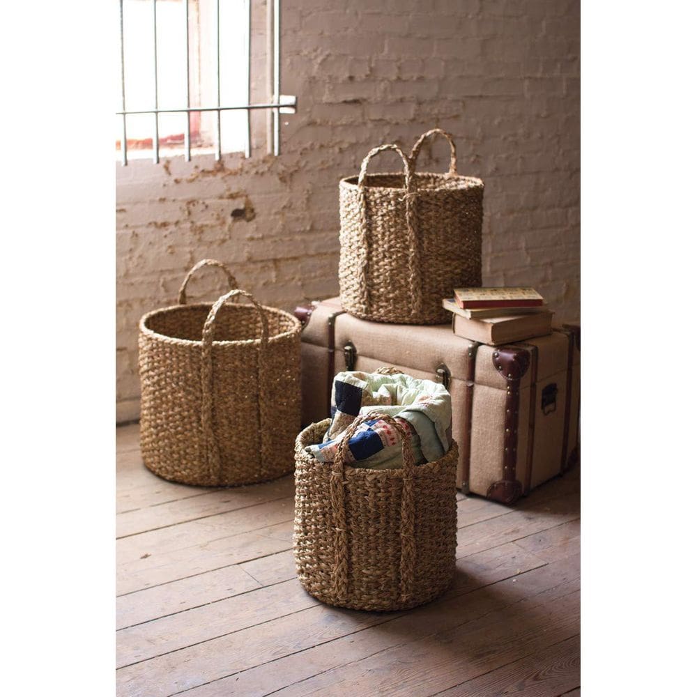 Cesta KALALOU PCGM2121 Conjunto de 3 ervas marinhas trançadas redondas 33x43cm
