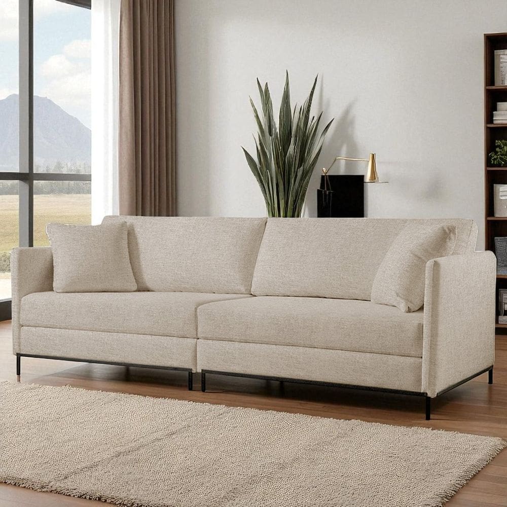 Sofá Fixo Ravi 3 Lugares Luxo 1,90m Castellar Móbile Linho Bege