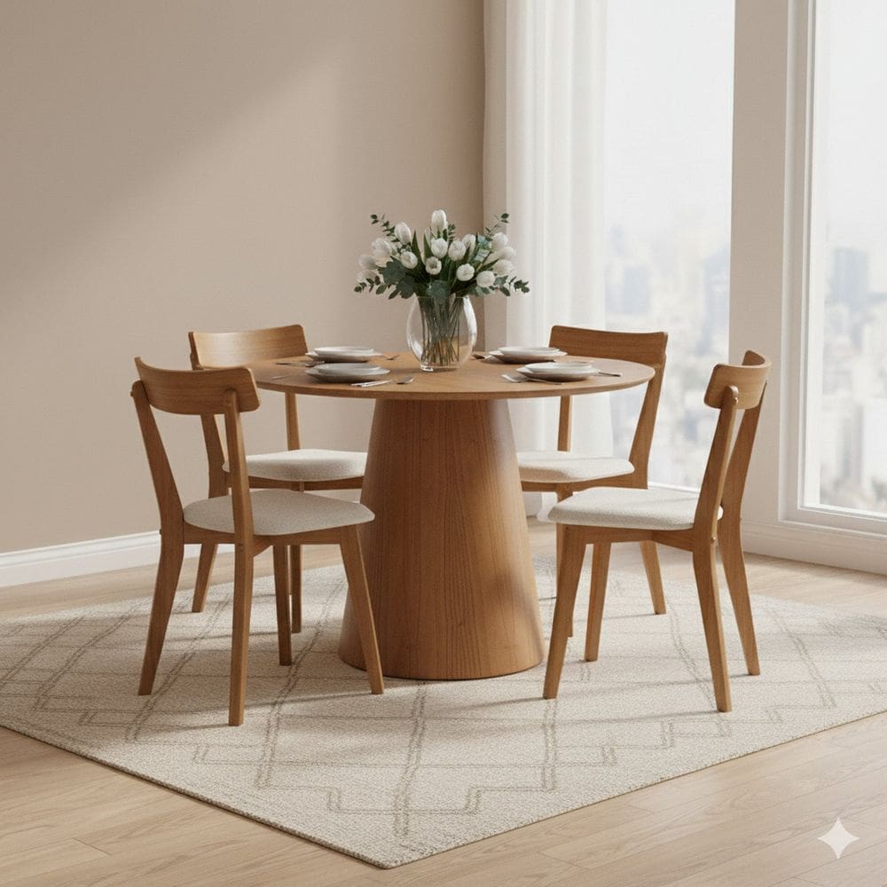 Conjunto Sala de Jantar Mesa Redonda 4 Cadeiras Rafa Yescasa Nozes