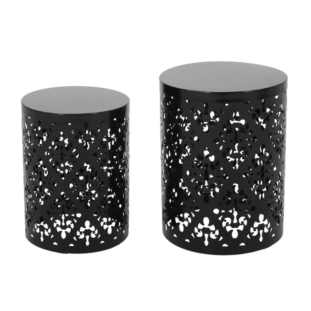 Conjunto de mesa final para exterior Benzara Kemo Black Iron Cutout