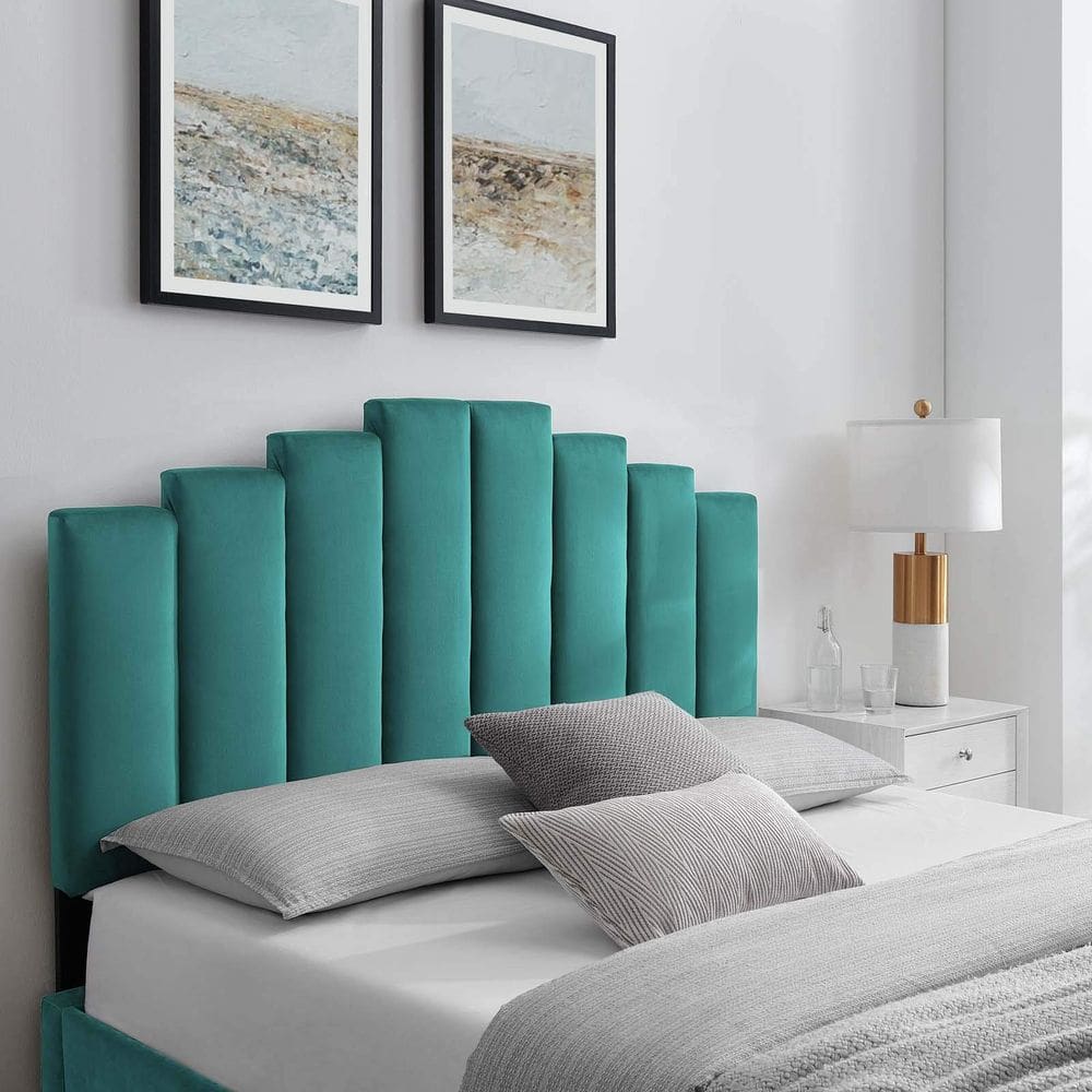Cabeceira dupla Modway Noelle acolchoada em veludo 99x8x130cm azul-petróleo