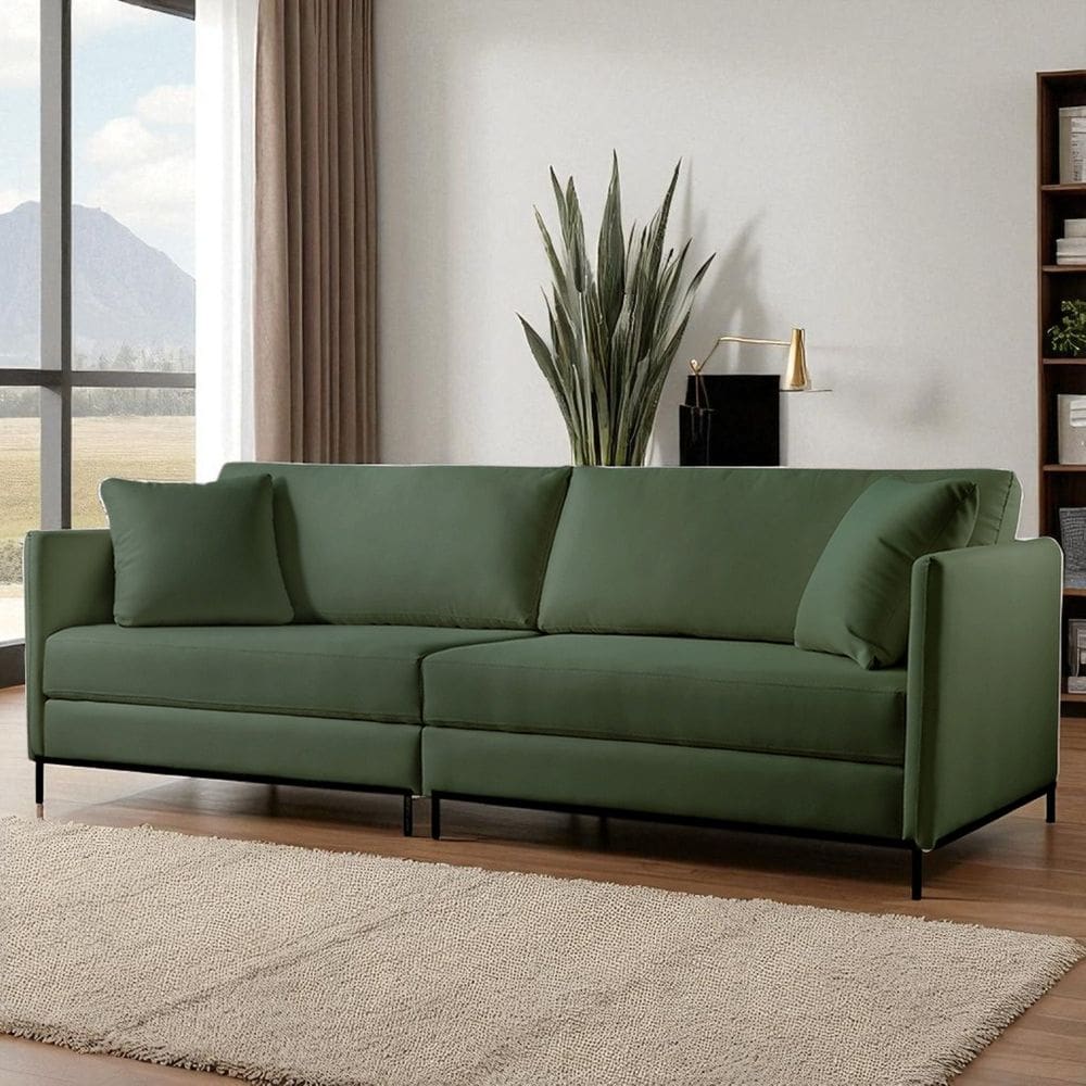 Sofá Fixo Ravi 4 Lugares Luxo 2,90m Castellar Móbile Veludo Verde