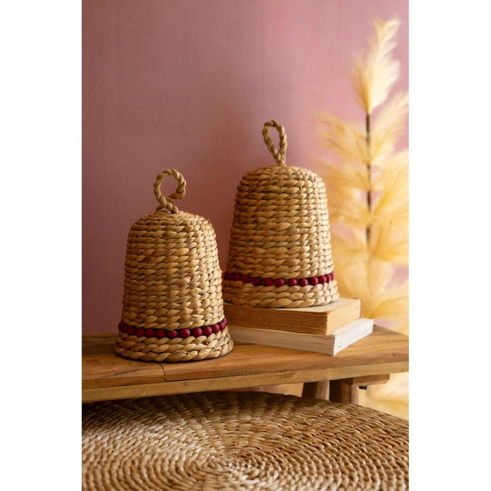 Conjunto de sinos de Natal Seagrass com 2 enfeites pendurados KALALOU