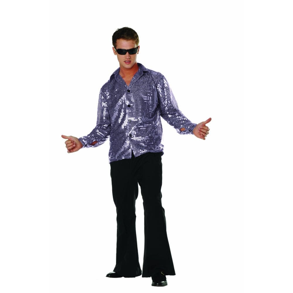 Camisa RG Costumes Disco Inferno Silver Tamanho M (36-38) para homens