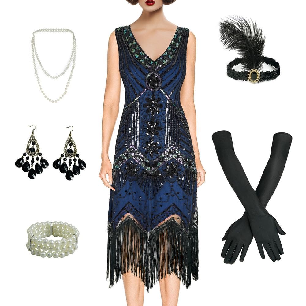 Vestido Flapper BONGZUO Vintage Gatsby com franjas de renda para mulheres