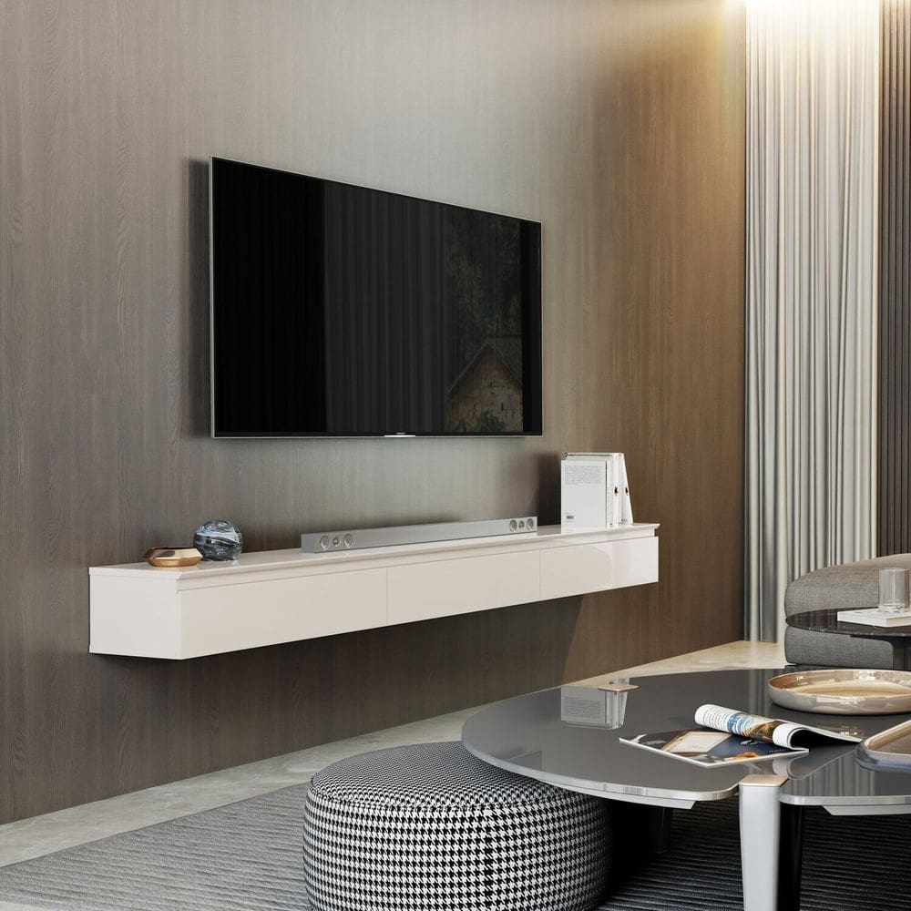 Rack Suspenso para Tv 75 Polegadas 3 Gavetas Aspen 1.80 Off White