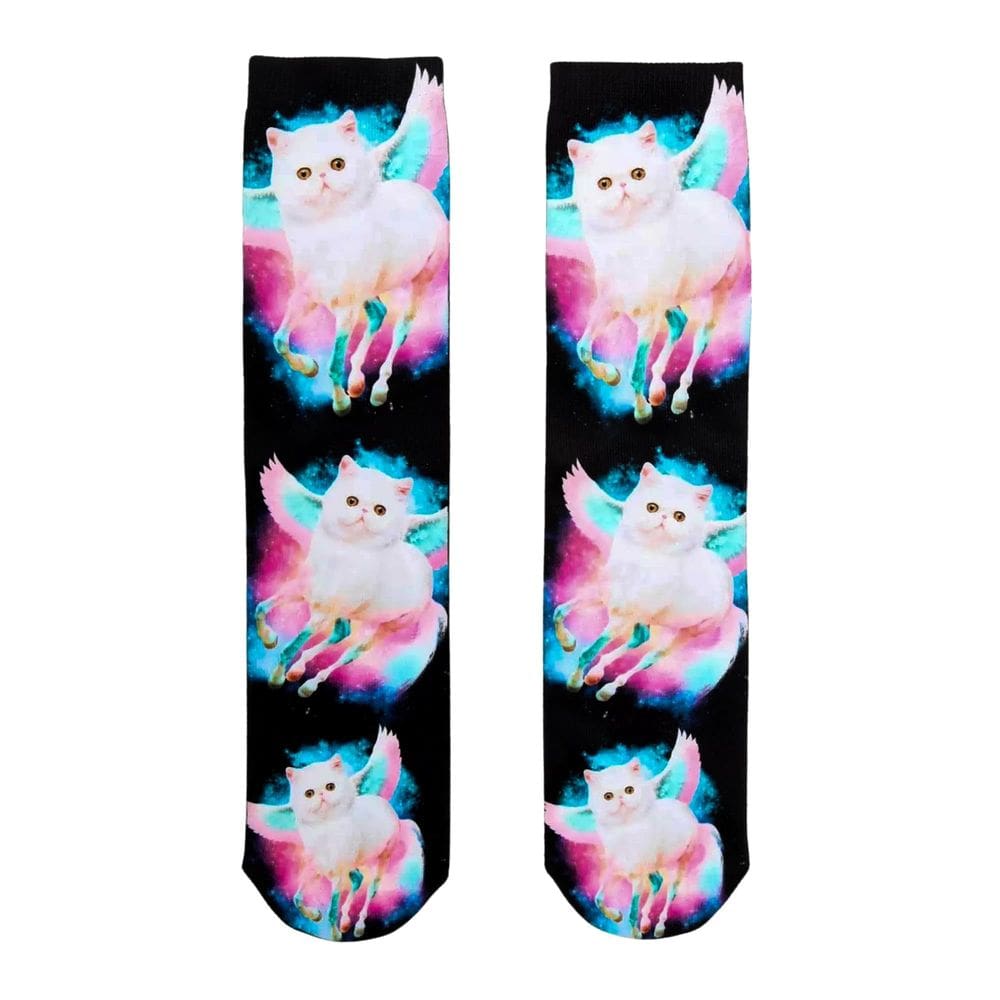 Meias Bioworld Unicorn Cat Photo Print Crew 100% poliéster