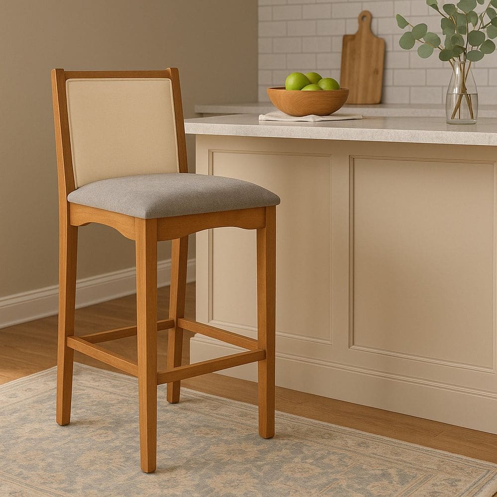 Banqueta Toscana Madeira Maciça Encosto Tela Sling Carvalho