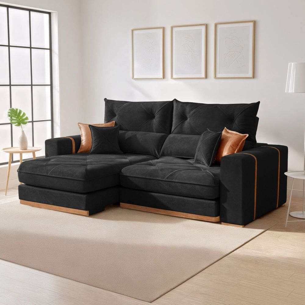 Sofá Retrátil e Reclinável 4 Lugares 290cm Columbia Preto