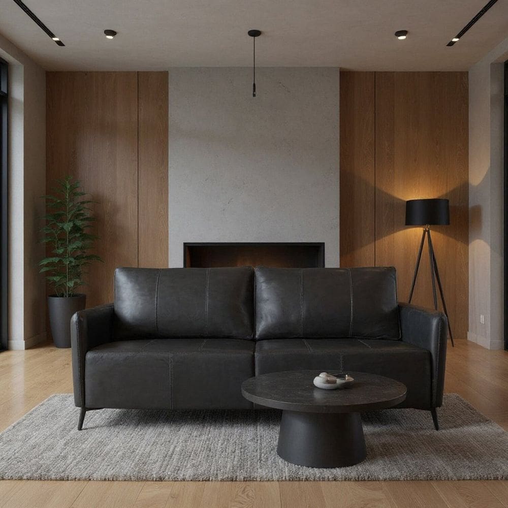 Sofá de Couro Legítimo Porto Rico 200 Cm Preto