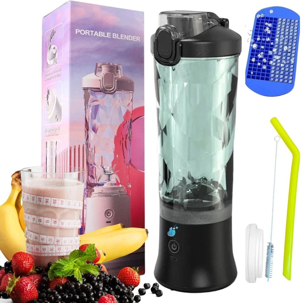 Liquidificador portátil 4Vi recarregável Mini 600mL para batidos pretos