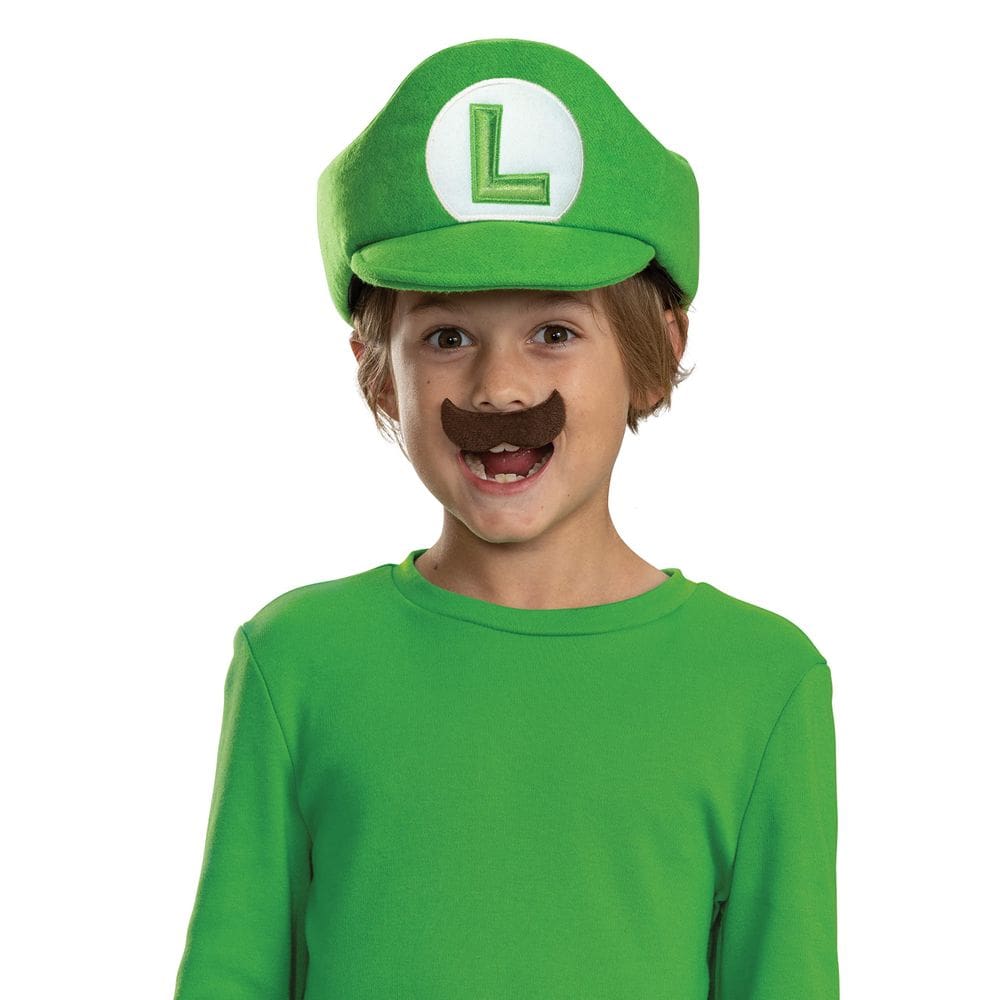 Acessórios de fantasia: disfarce, chapéu e bigode de Luigi para crianças