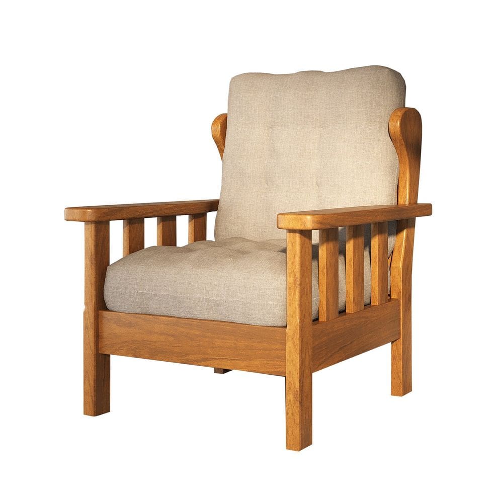 Poltrona com Almofadas 100% Madeira Maciça Mogno Mel