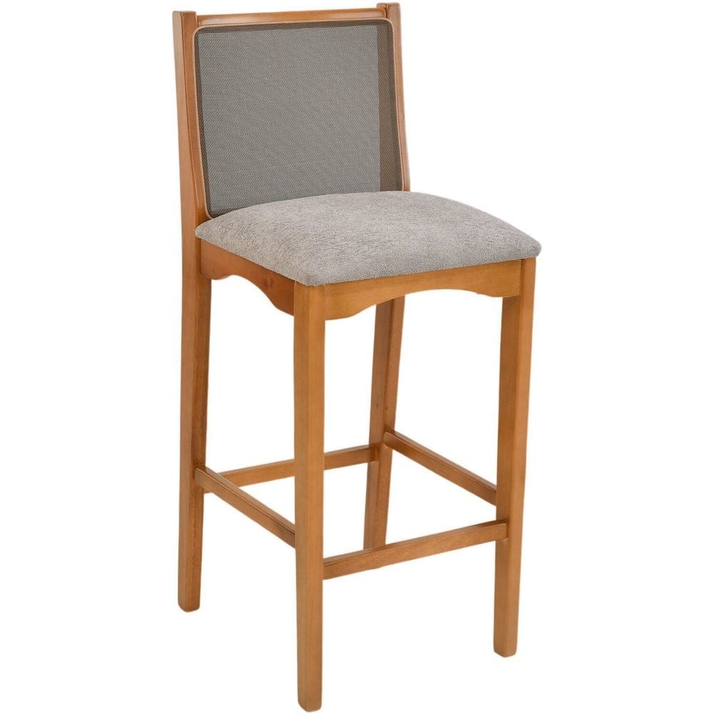 Banqueta Madeira Maciça Encosto Tela Sling Toscana Carvalho