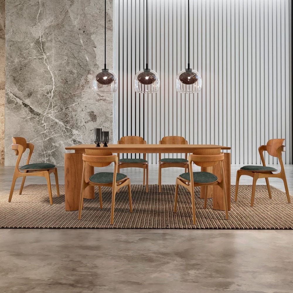 Mesa de Jantar Tokyo Tampo 180cm Madeira Laminado com 6 Cadeiras Celeste Gold Jade/ Cinamomo Imbuia