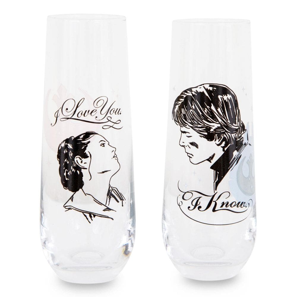 Conjunto de taças de champanhe Star Wars Han e Leia I Love You, I Know