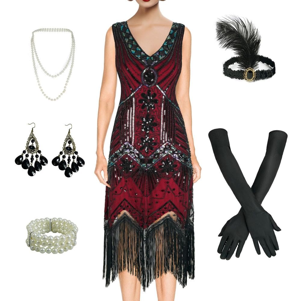 Vestido Flapper BONGZUO Vintage Gatsby com franjas de renda para mulheres
