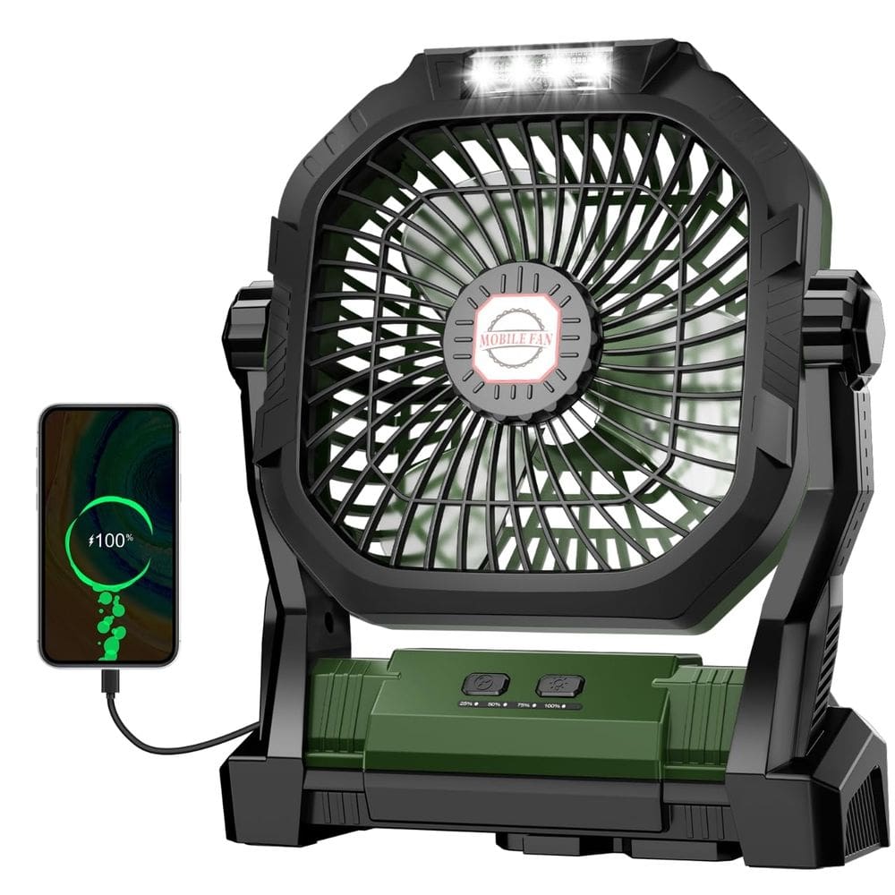 Ventilador de acampamento ROSHOPI recarregável 20000mAh com luz LED verde