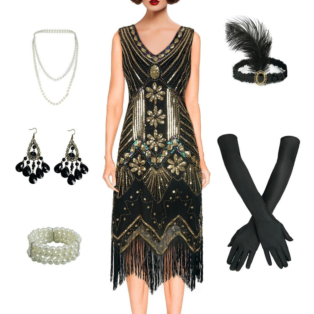 Vestido Flapper BONGZUO Vintage Gatsby com franjas de renda para mulheres