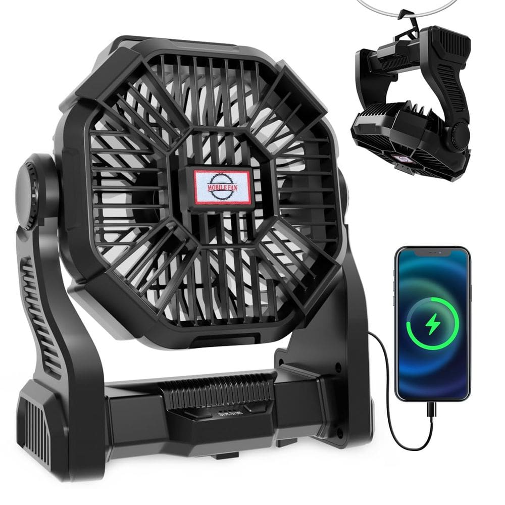 Ventilador de acampamento recarregável portátil Eloslos de 10 polegadas com lanterna LED