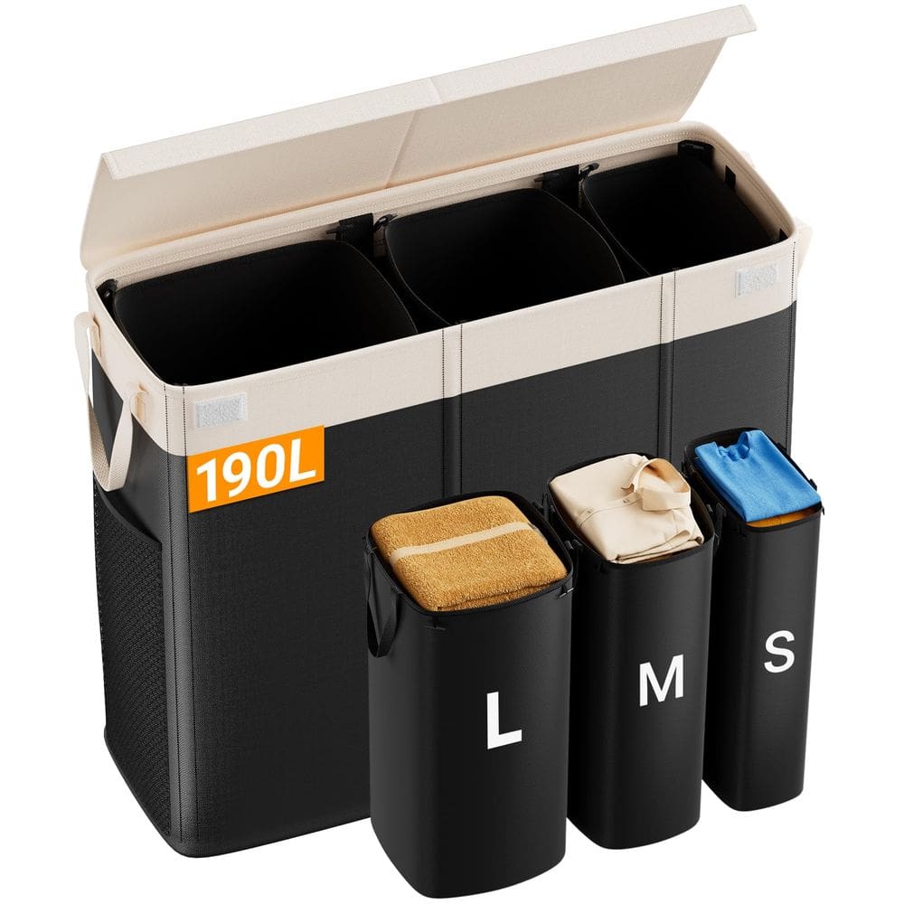 Cesto de roupa suja Furicher 190L com tampa e 3 sacos removíveis