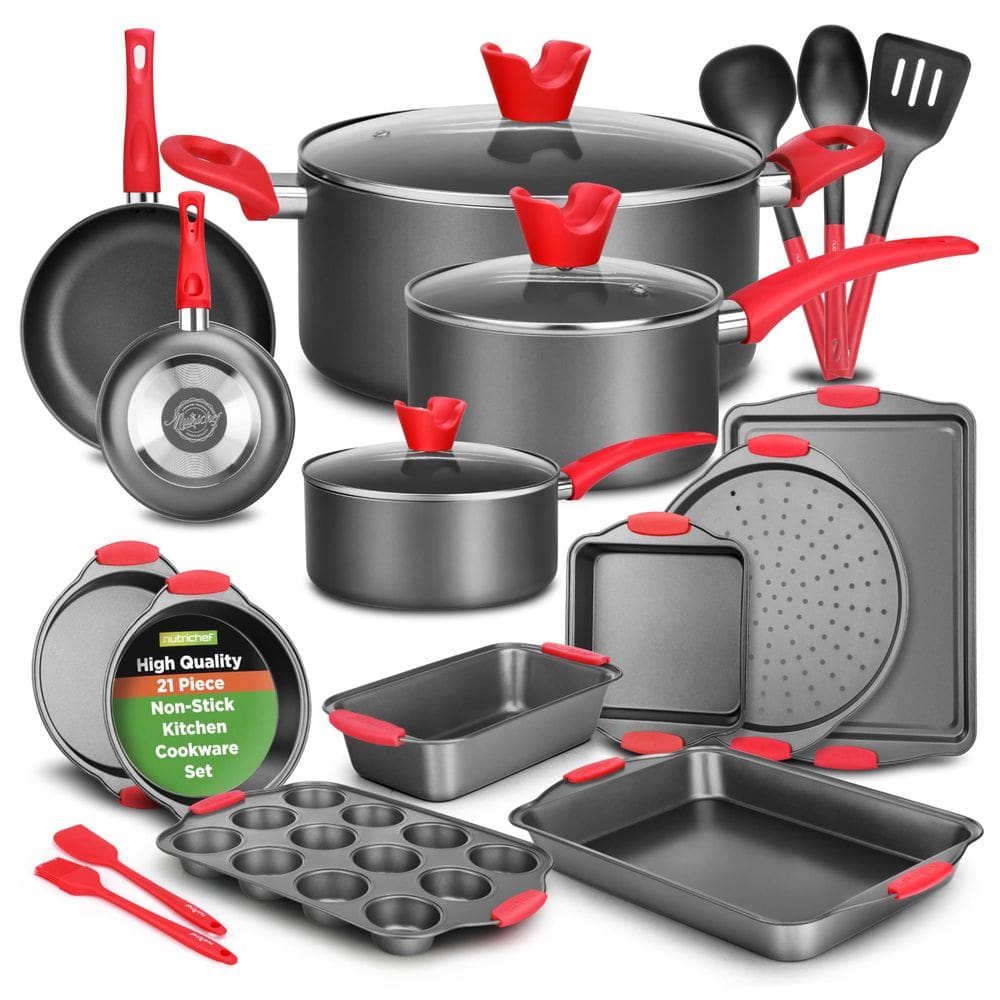 Conjunto de utensílios de cozinha NutriChef, antiaderente de 21 peças, com utensílios de silicone