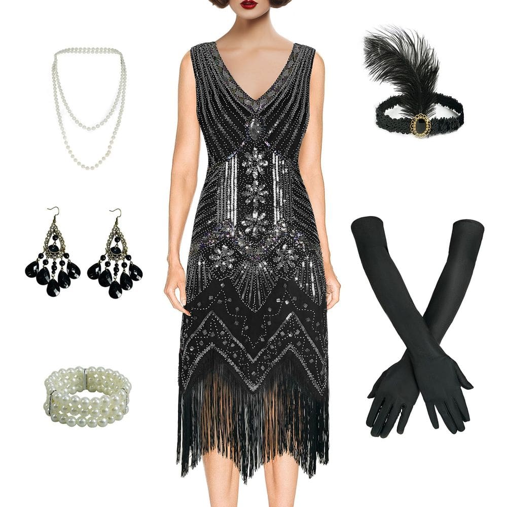Vestido Flapper BONGZUO Vintage Gatsby com franjas de renda para mulheres