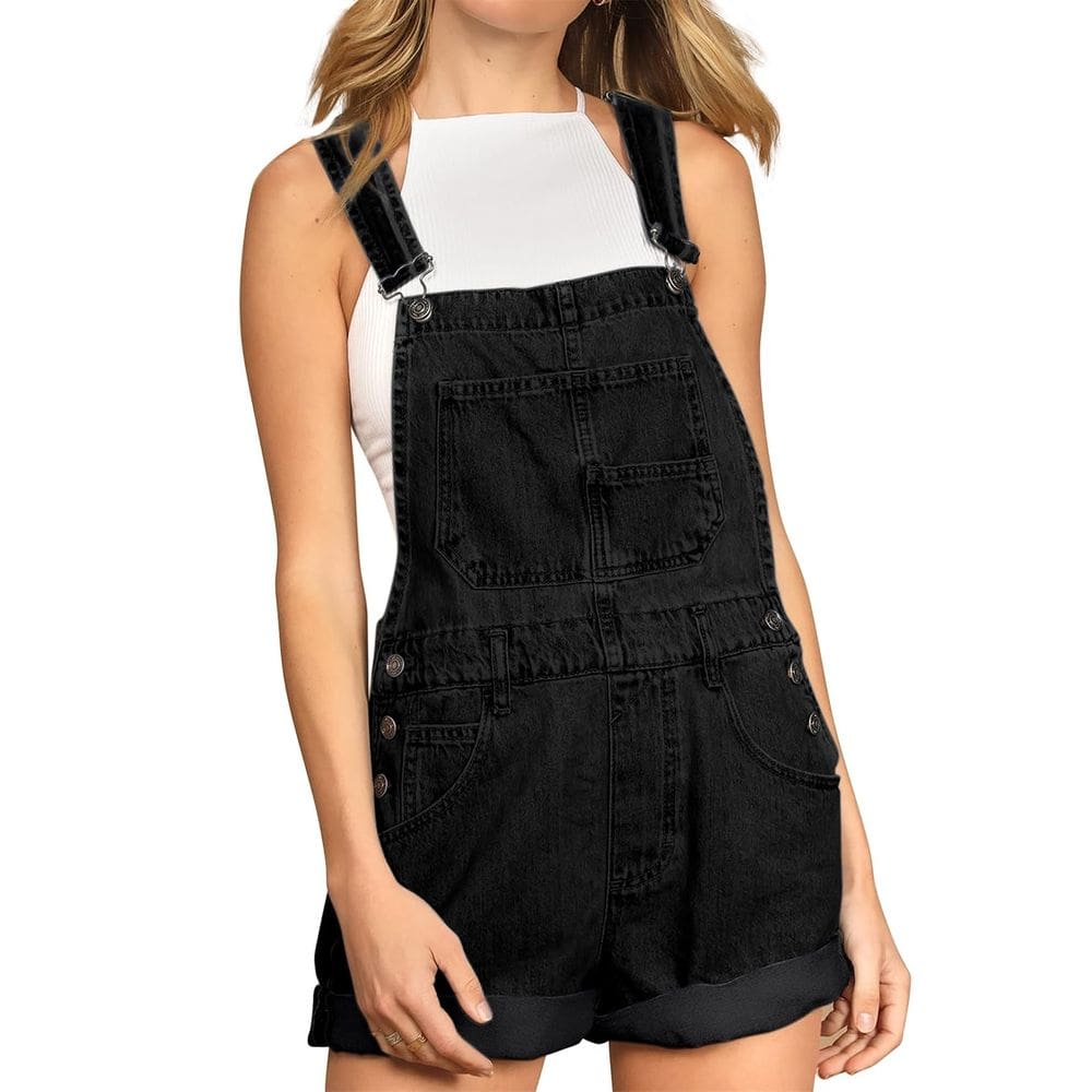 Shorts jeans Bib Overall Talakeno para mulheres, pretos, tamanho M