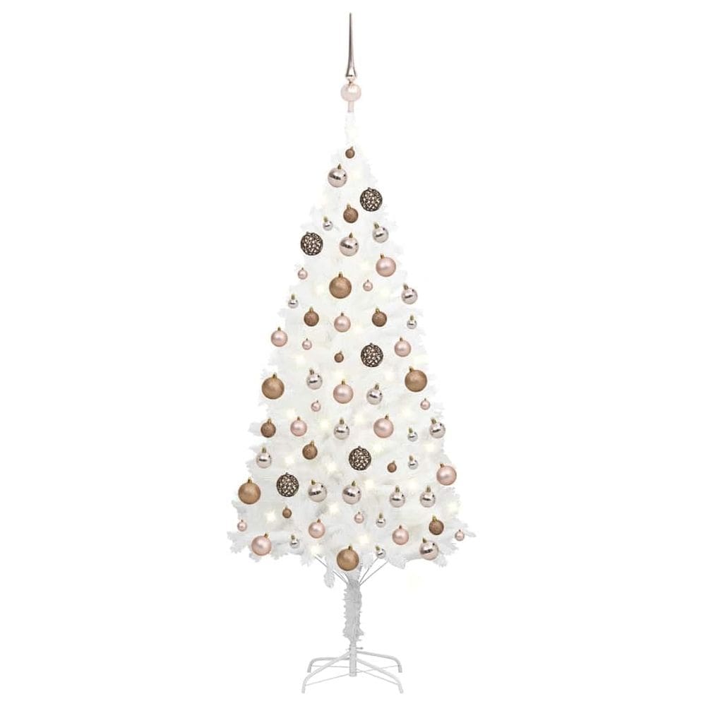 Árvore de Natal vidaXL branca de 1,2 m com LEDs e conjunto de bolas em ouro rosa