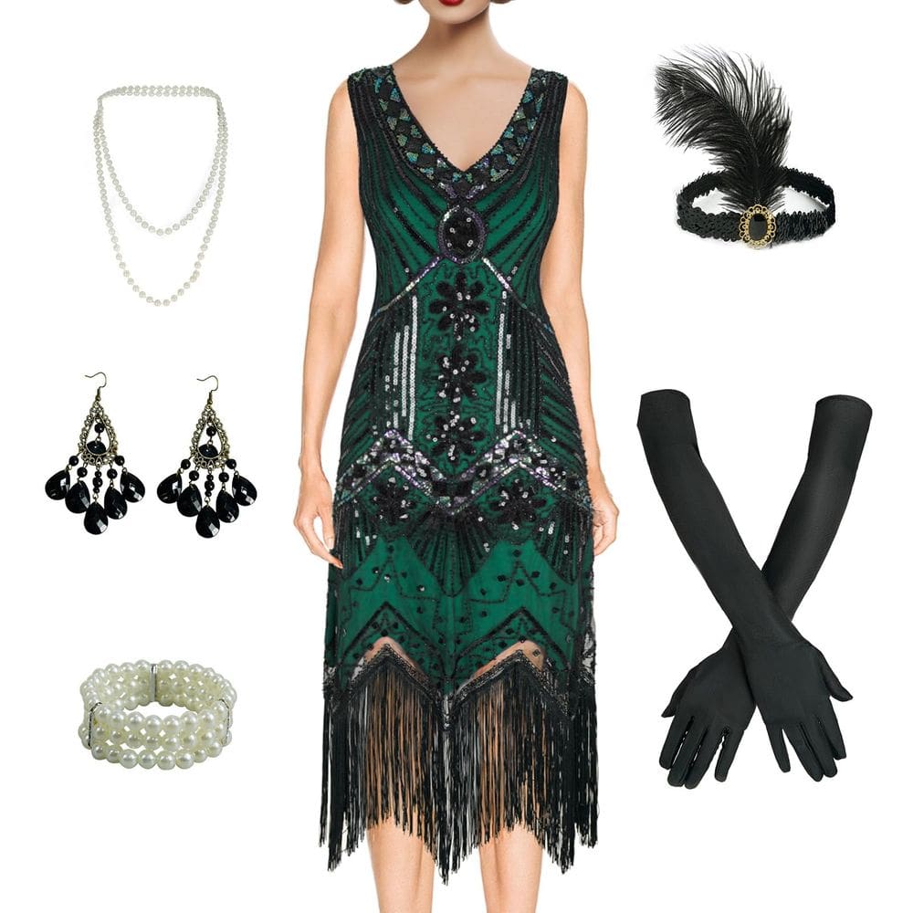 Vestido feminino Gatsby vintage com franjas de renda BONGZUO