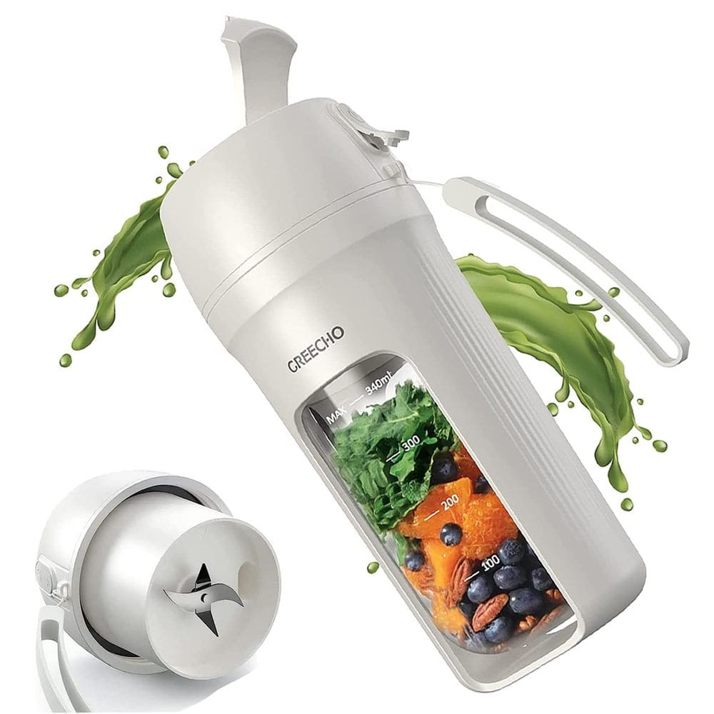 Liquidificador portátil GREECHO Bebendo 350 ml de creme branco com uma mão
