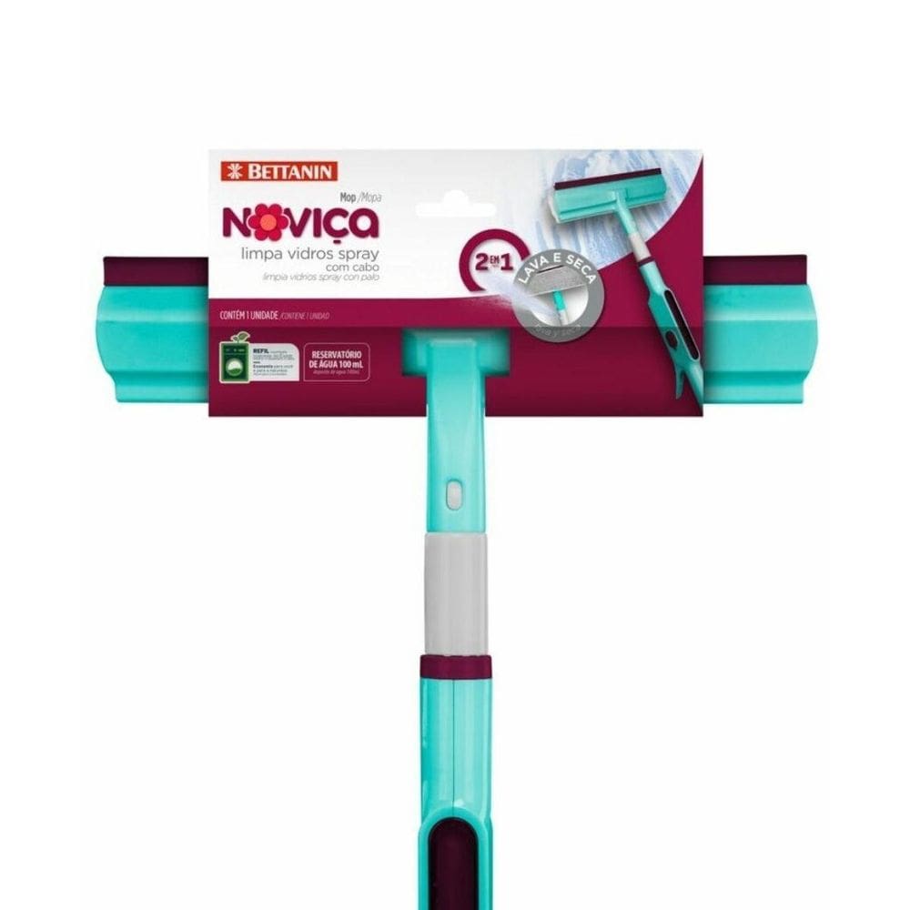Mop Limpa Vidros Spray 2 Em 1 Com Cabo - Lava E Seca Noviça