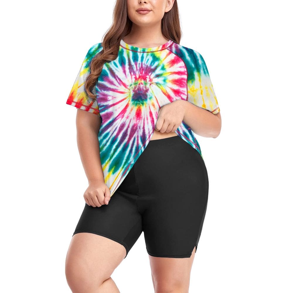Conjunto de maiô Rash Guard Inno Plus Size feminino, vermelho floral, 3X