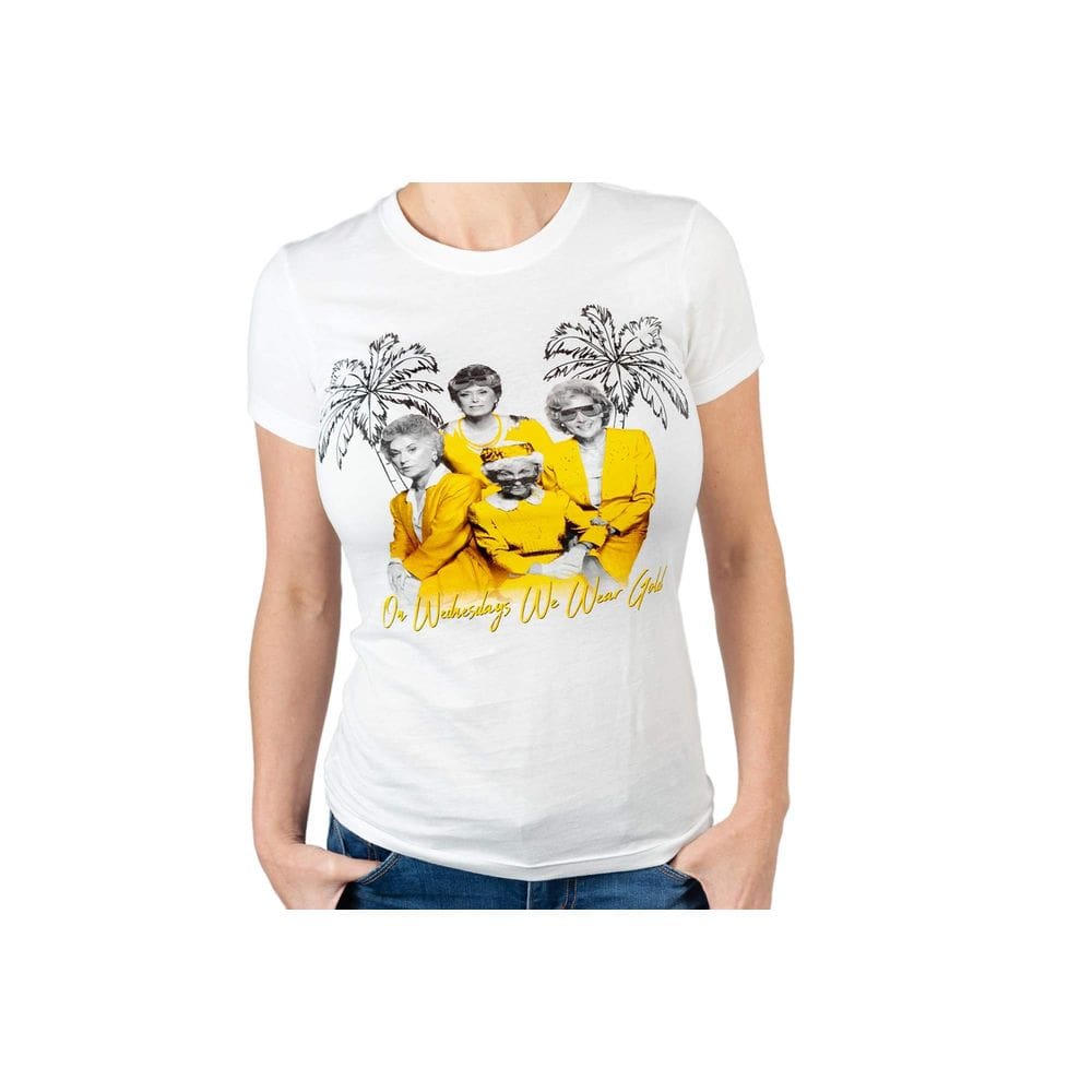 Camiseta Goodie Two Sleeves The Golden Girls `On Wednesdays We Wear Gold` para mulheres
