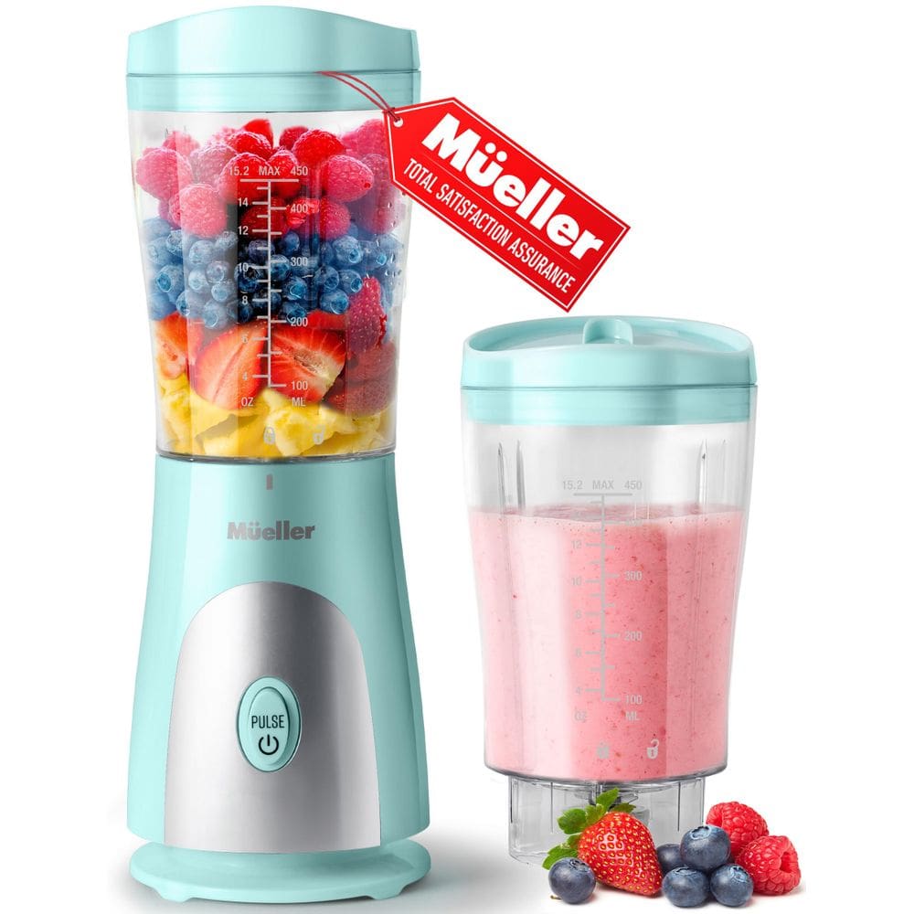 Liquidificador pessoal Mueller para batidos com copo de viagem de 450 ml turquesa