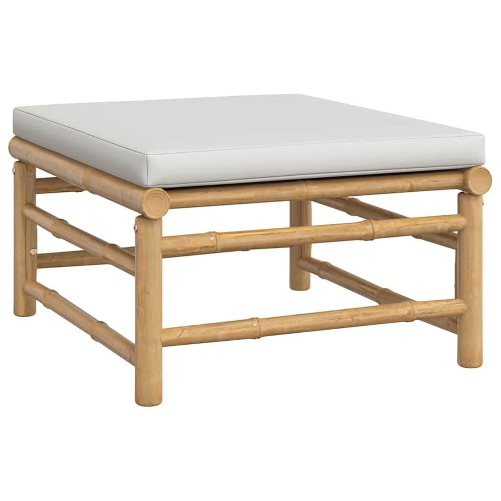 Sofá médio de pátio em bambu resistente a vidaXL com almofadas cinza claro