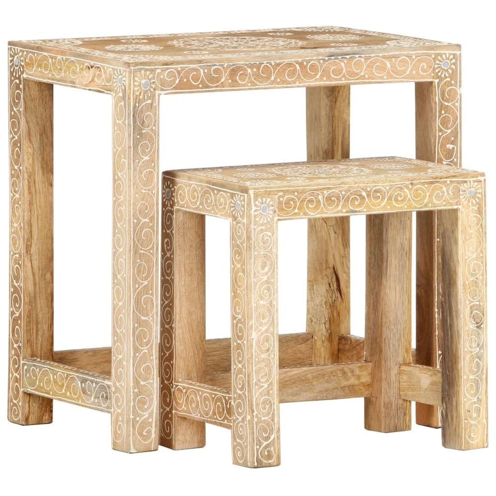 Conjunto de mesa lateral vidaXL em madeira de manga maciça pintada à mão rústico