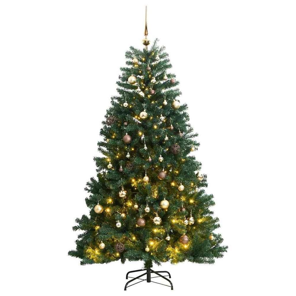 Árvore de Natal artificial com dobradiças vidaXL com luzes LED 150cm