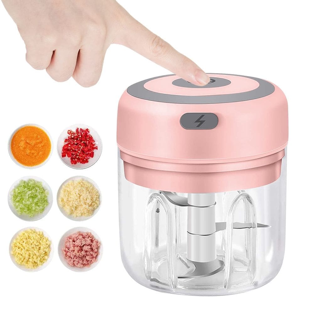 Picador de alho elétrico Hviww 250mL USB recarregável rosa