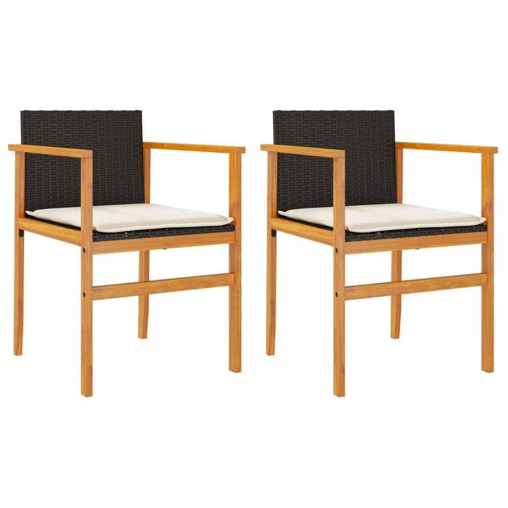 Cadeiras de pátio vidaXL pretas de rattan/madeira de acácia, 2 peças com almofadas
