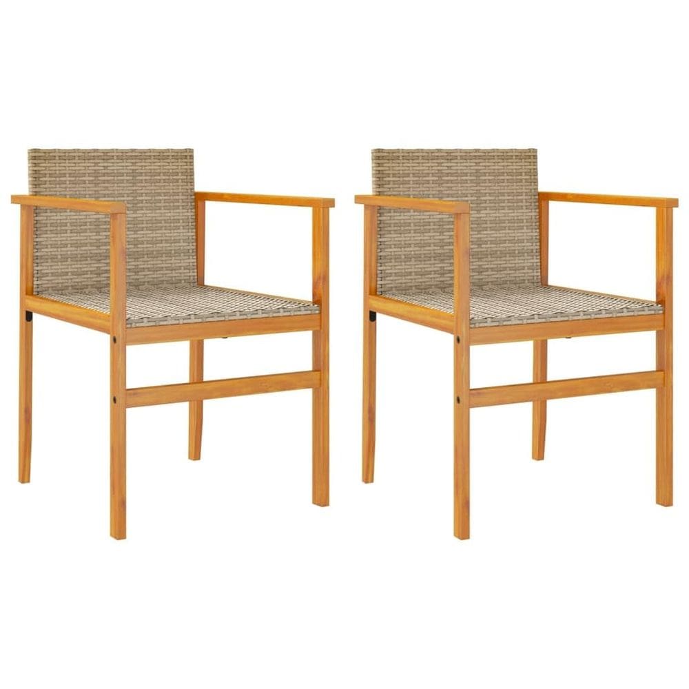 Cadeiras de pátio vidaXL Bege Poly Rattan/Madeira maciça 2 unidades