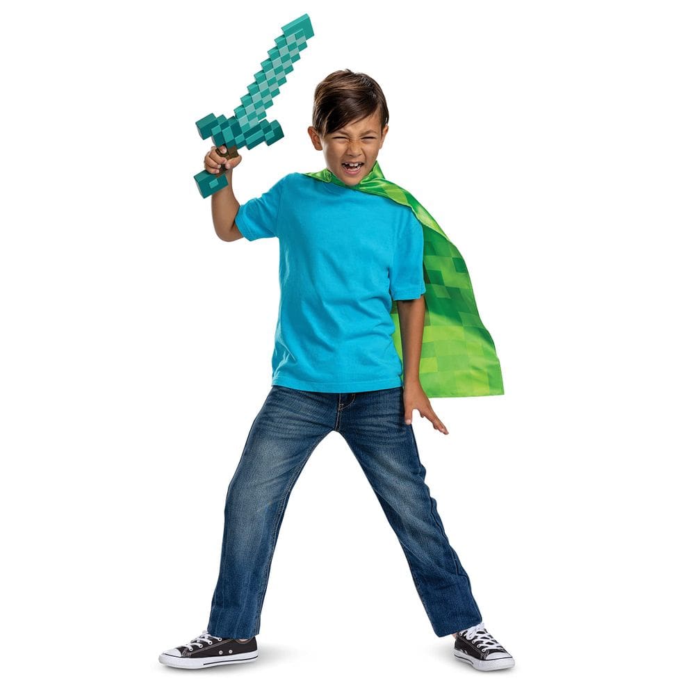 Conjunto de fantasias: disfarce, espada e capa do Minecraft para crianças