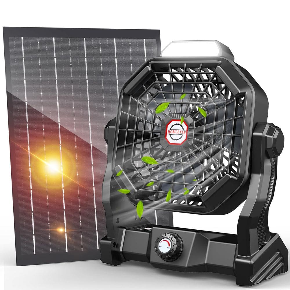 Ventilador solar Drchop 20000mAh com painel solar Lanterna LED de 7W 23cm