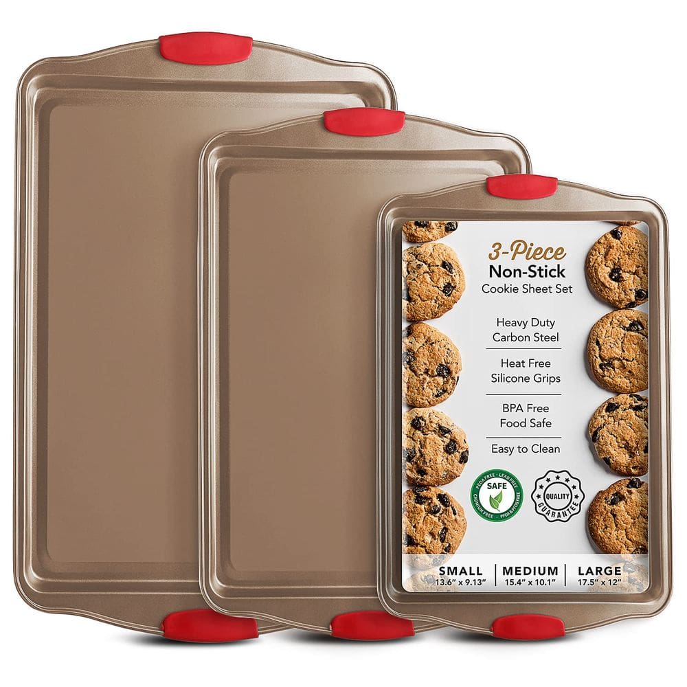 Conjunto de assadeiras EATEX de 3 peças com alças de silicone em bronze